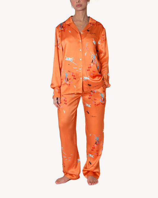 Tangerine Dreams Nicola Rakhi X Tishk Barzanji Silk Satin Pyjamas