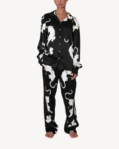 Dido & Tiger, Black Silk Satin Pyjamas