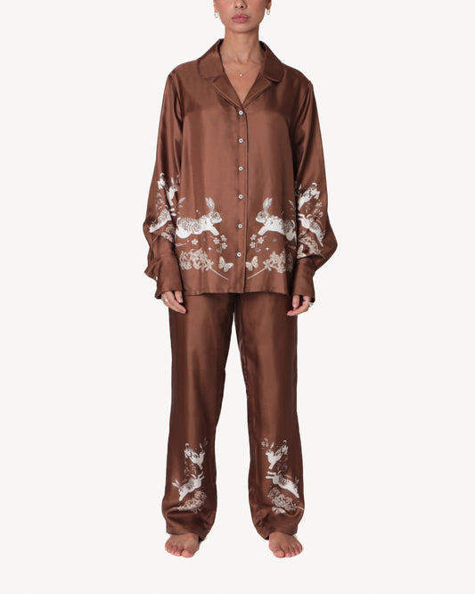 Coco Bunny, Brown Silk Satin Pyjamas