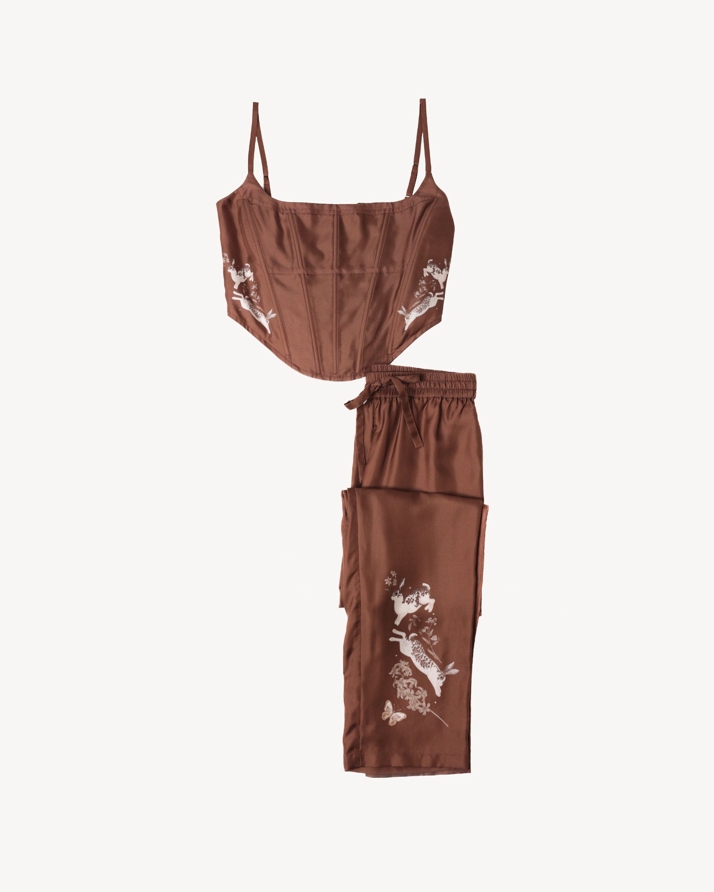 Coco Bunny, Brown Silk Satin Corset & Trousers